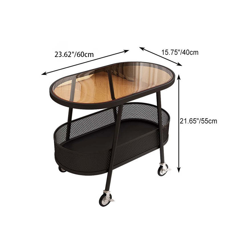 Modern Elliptical Glass Iron 2-Tier End Table — A / Beige