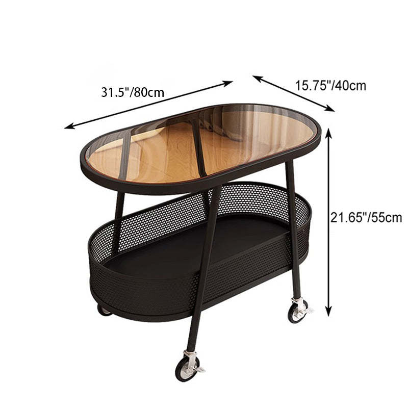 Modern Elliptical Glass Iron 2-Tier End Table — B / Beige