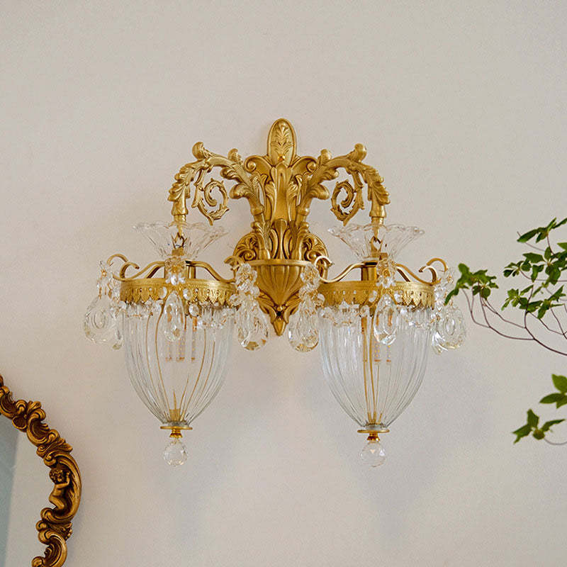 French Court Lantern Brass Crystal Sconce