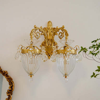 French Court Lantern Brass Crystal Sconce