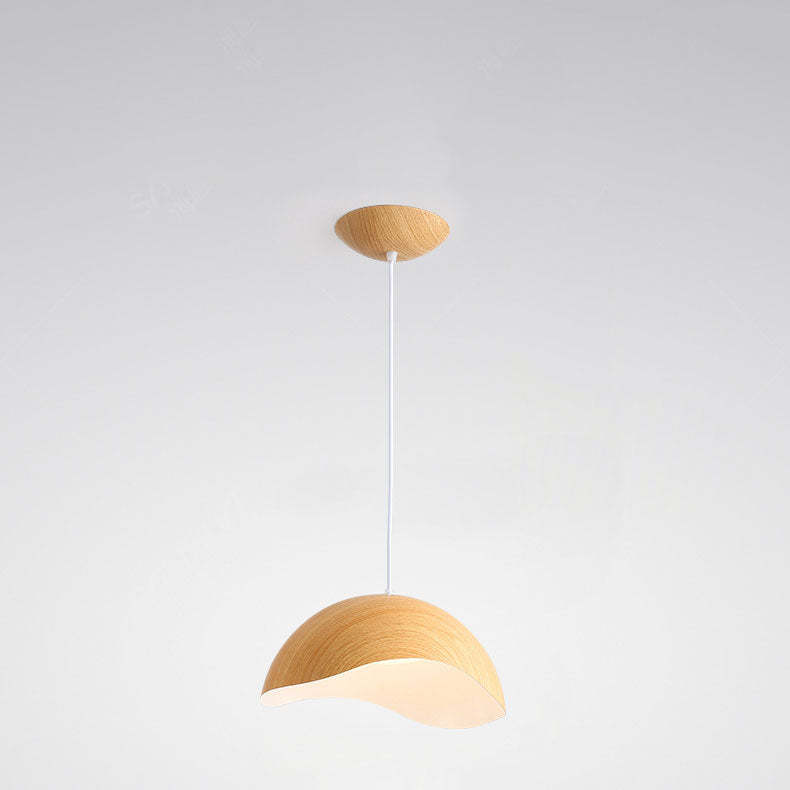 Scandinavian Wood Grain Iron Dome Wave LED Pendant Light