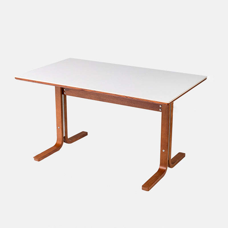Retro Curved Leg Slate Wood Iron Dining Table