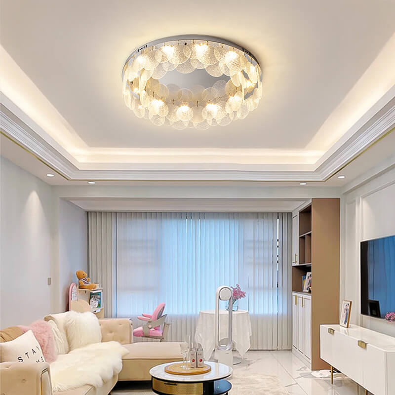 Stainless Steel Water Grain Glass Round 8-Light Flush Light