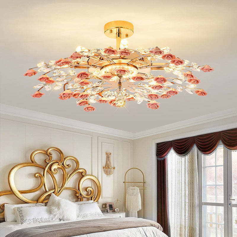 Modern Luxury Rose Iron Ceramic Crystal Chandelier