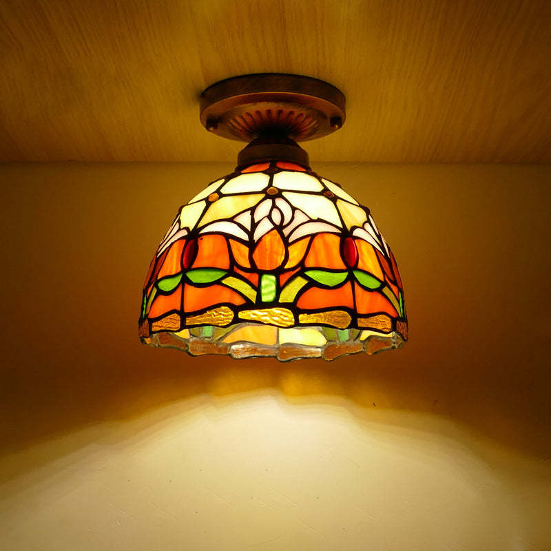Traditional Tiffany Tulip Stained Ceiling Light