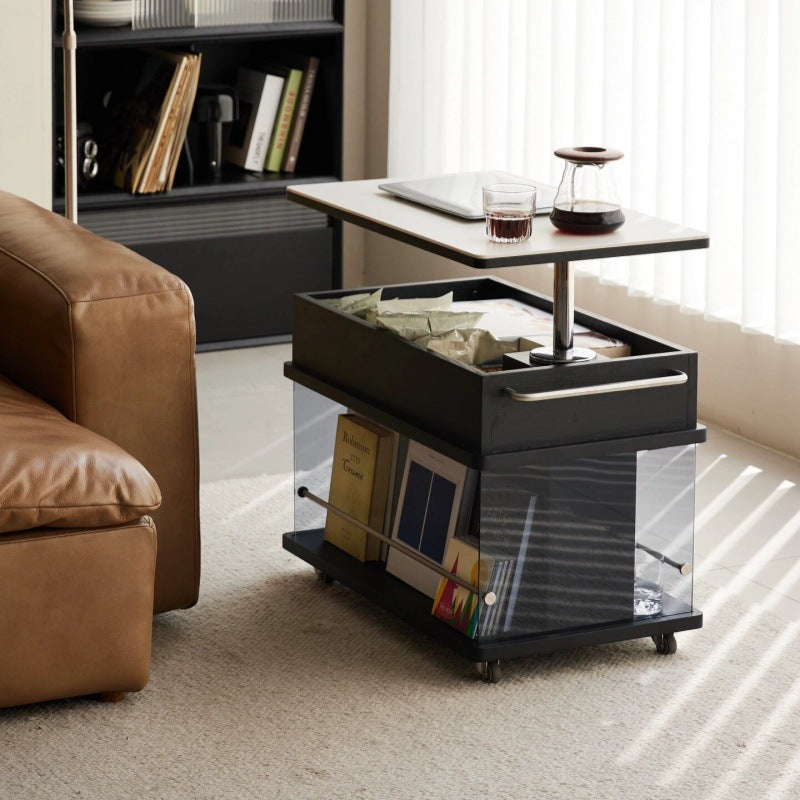 Minimalist Wood Glass Lift-Top End Table 3-Storage