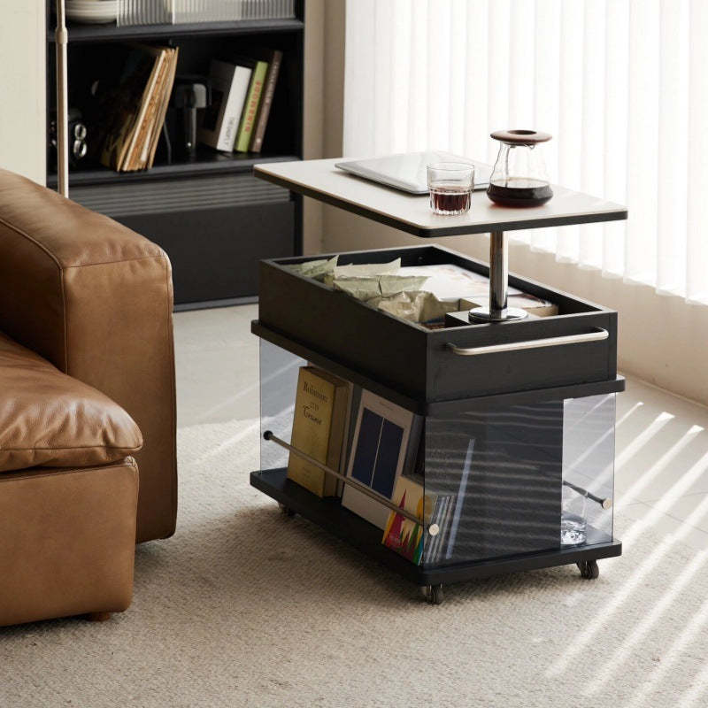 Minimalist Wood Glass Lift-Top End Table 3-Storage