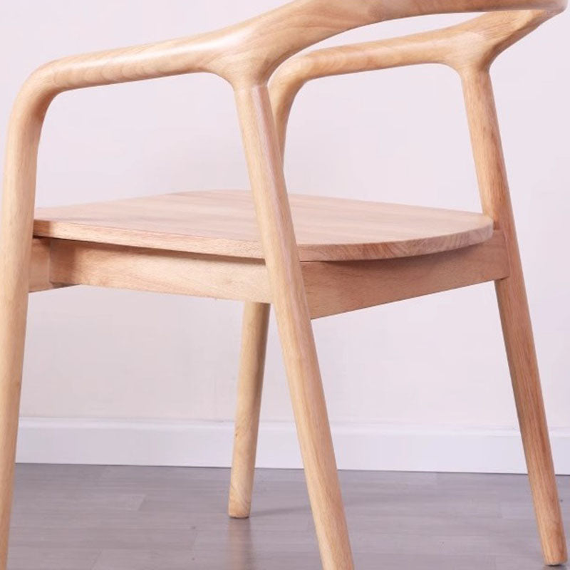 Minimalist Arched Wood Linen Dining Chair — Walnut Color / B