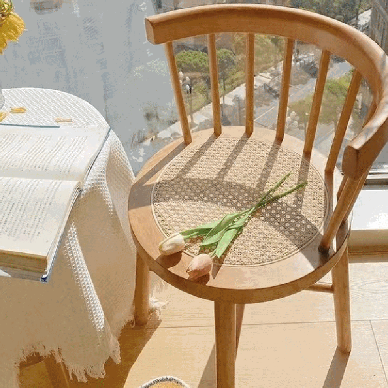 Chinese Bent Rattan Wood Dining Chair — Cherry Color