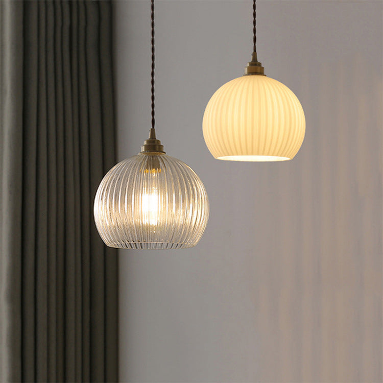 Modern Ribbed Glass Semicircle Copper Pendant Light