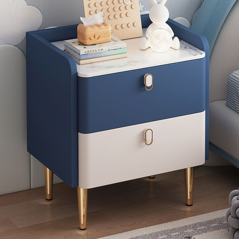Modern Solid Wood Rock Slab Rectangular Nightstand 2-Drawer — Pink & White