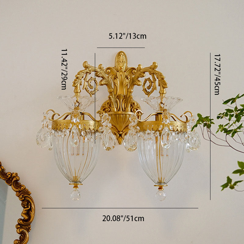 French Court Lantern Brass Crystal Sconce — 2 / 110V-120V For US/CA