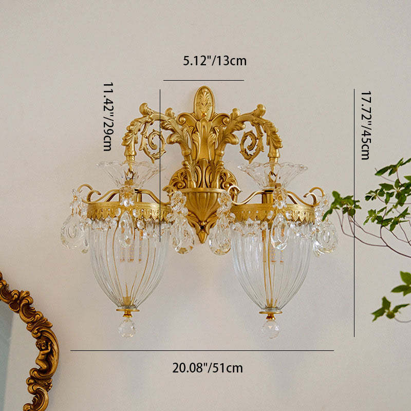 French Court Lantern Brass Crystal Sconce — 2 / 110V-120V For US/CA