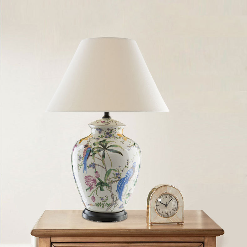 Retro Ceramic Flower Bird Table Lamp