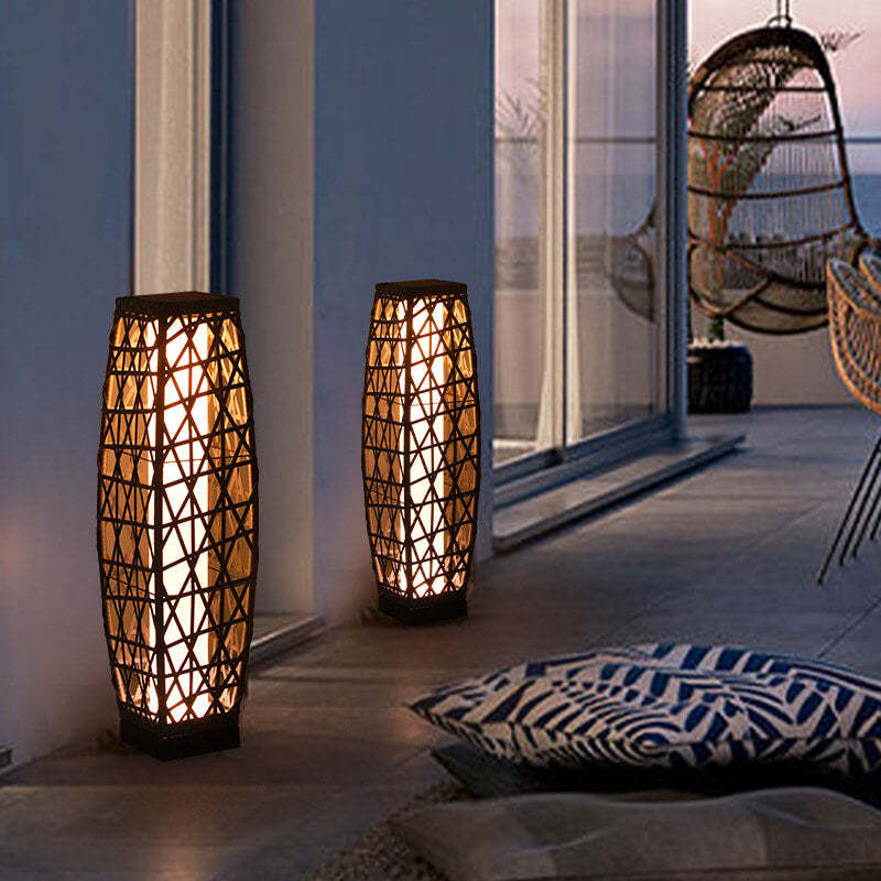 Minimalist Solar Iron Rattan Woven LED Floor Lamp