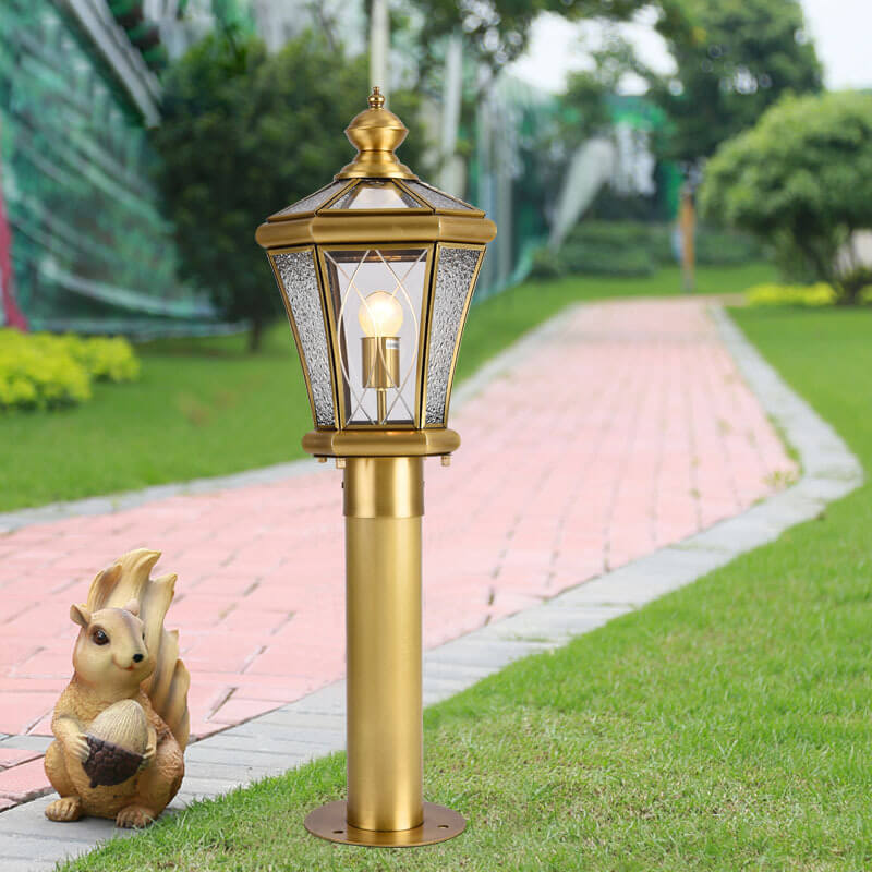 European Outdoor Glass Copper Lantern Lawn Light