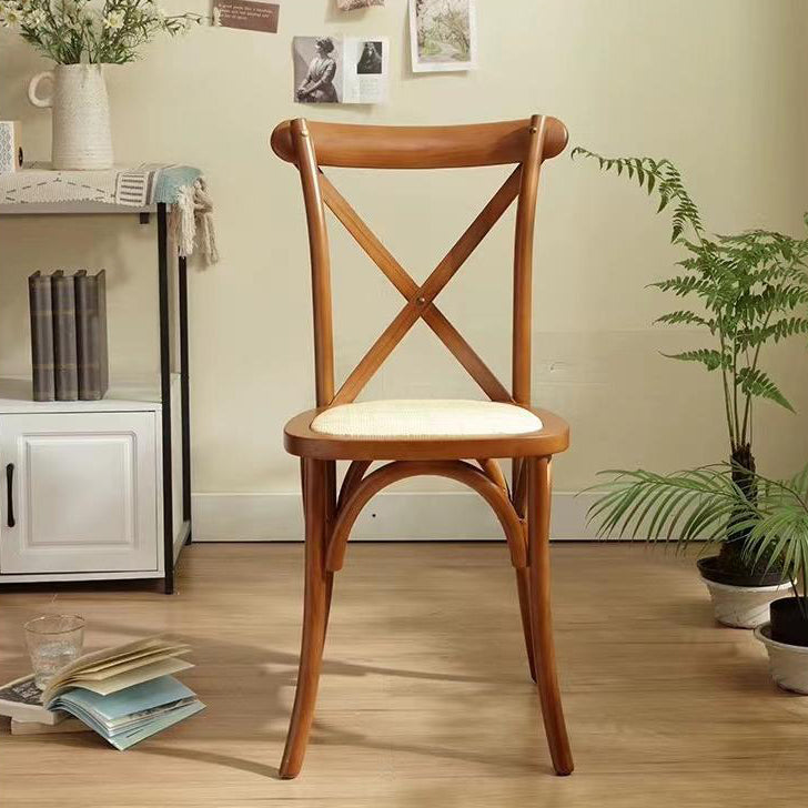 Vintage Wood Rattan Cross-Back Dining Chair — Walnut