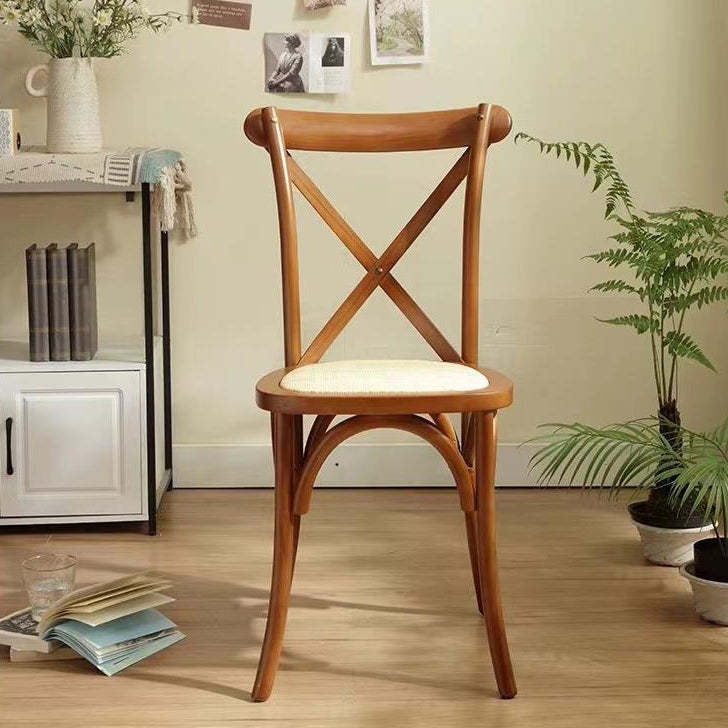 Vintage Wood Rattan Cross-Back Dining Chair — Walnut