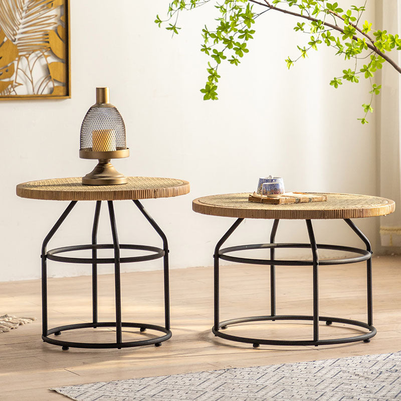 Japanese Round Rattan Iron Coffee Table