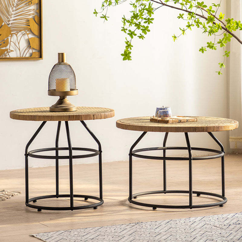 Japanese Round Rattan Iron Coffee Table