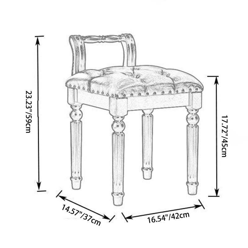European Tufted Leather Low Back Vanity Stool — White Frame + Pink Tufted Leather Upholstered