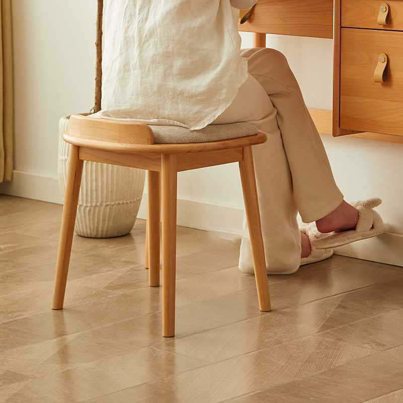 Japanese Arc Fabric Wood Vanity Stool