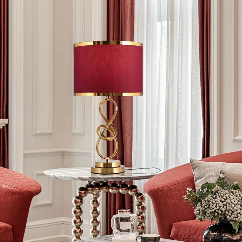 Luxury Red Fabric Knot Ring Table Lamp