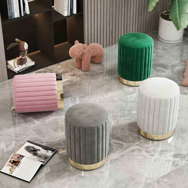 Minimalist Round Velvet Metal Vanity Stool