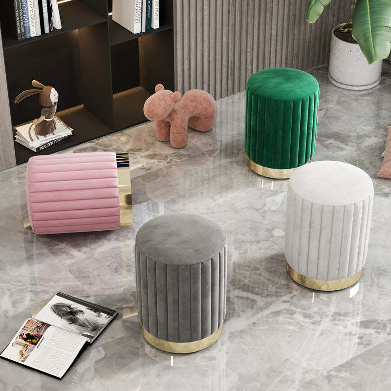 Minimalist Round Velvet Metal Vanity Stool — White