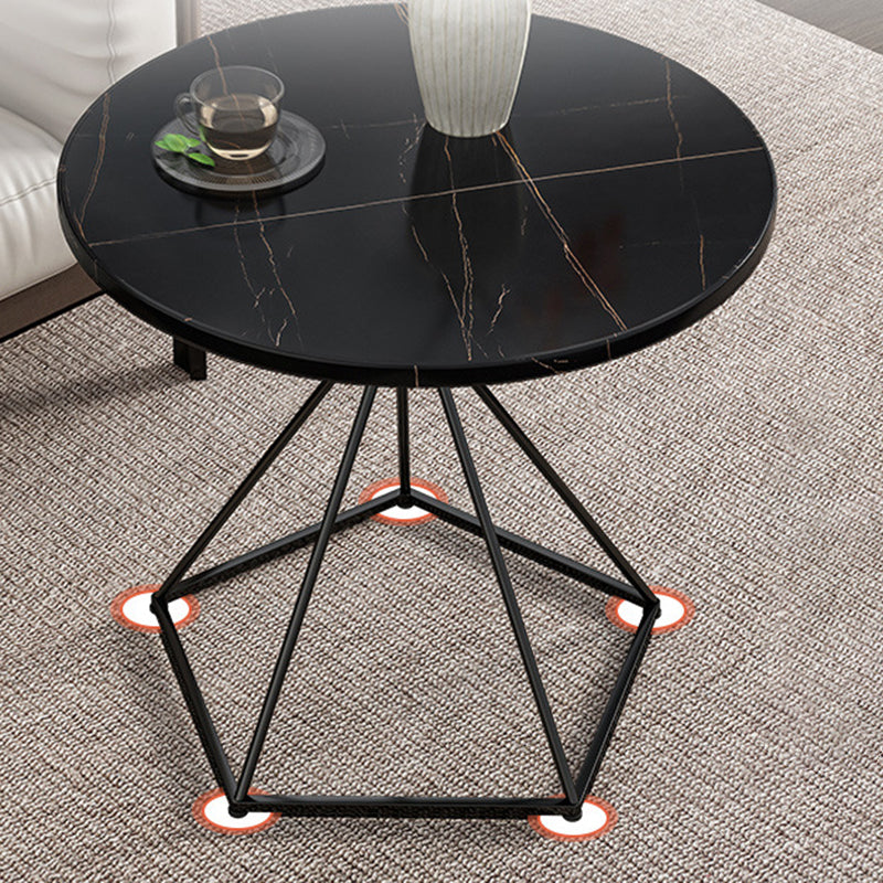 Eclectic Round Iron Rock Slab Coffee Table