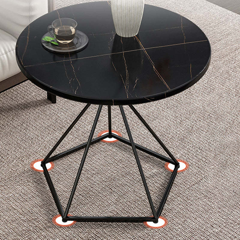 Eclectic Round Iron Rock Slab Coffee Table