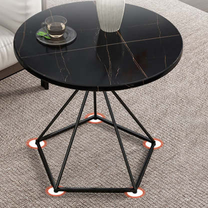 Eclectic Round Iron Rock Slab Coffee Table
