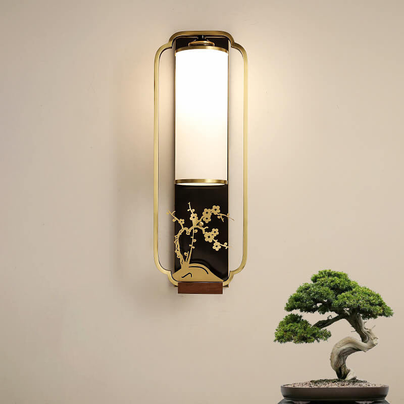 Modern Chinese Copper Glass Column Ring Sconce — Copper / Plum / 220V-240V For UK/AU
