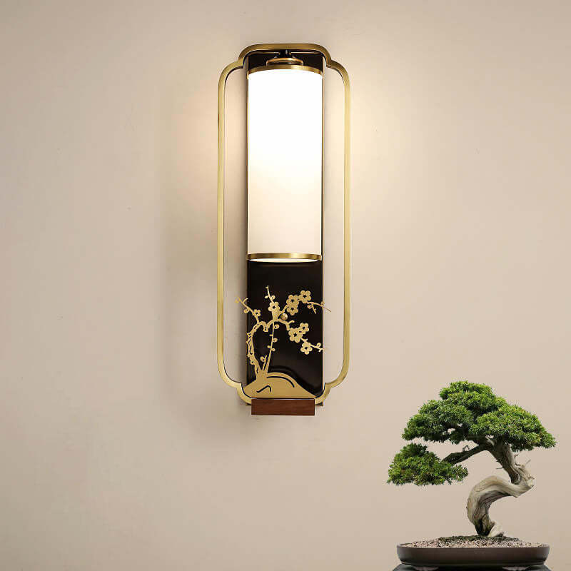 Modern Chinese Copper Glass Column Ring Sconce — Copper / Plum / 220V-240V For UK/AU