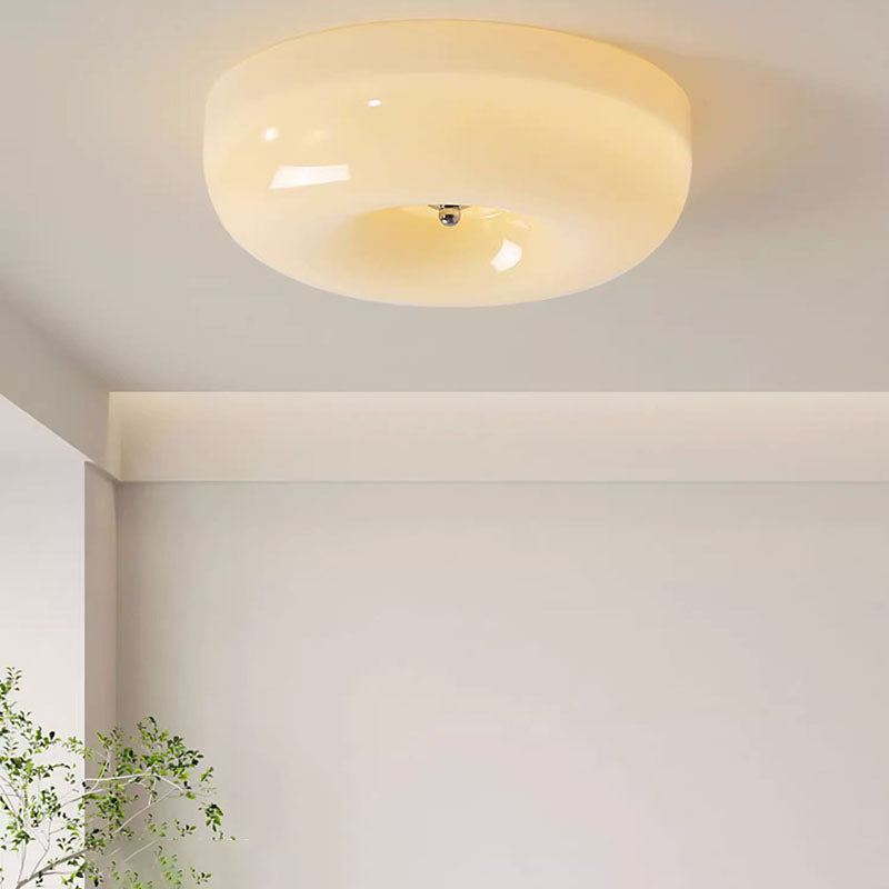 Nordic Creamy Yellow Pudding Glass Iron LED Flush Light