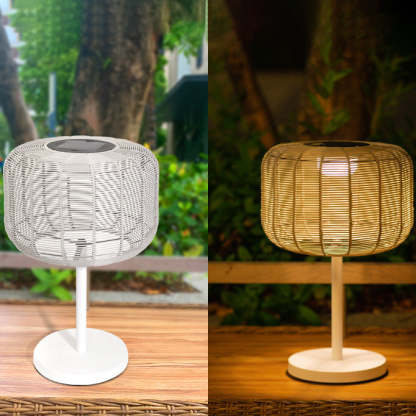 Retro Solar Woven Rattan Metal Cylinder LED Landscape Light