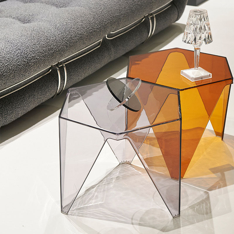 Minimalist Hexagonal Acrylic Three-Leg Coffee Table