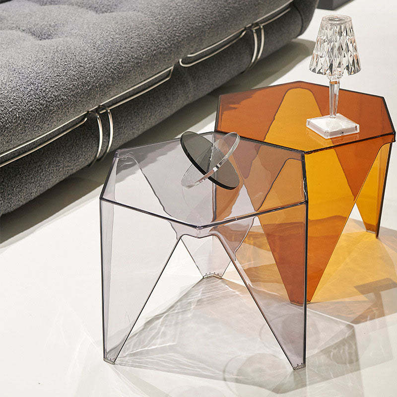 Minimalist Hexagonal Acrylic Three-Leg Coffee Table