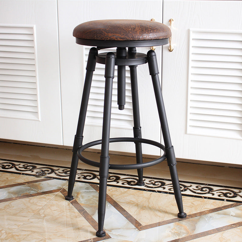 Vintage Round Wood Iron Bar Stool
