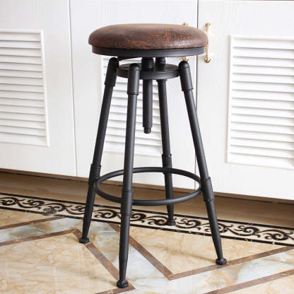 Vintage Round Wood Iron Bar Stool