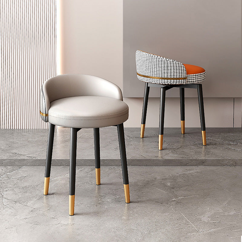 Arc Metal Faux Leather Vanity Stool — Without Swivel / Orange Cushion + Black And Gold Legs