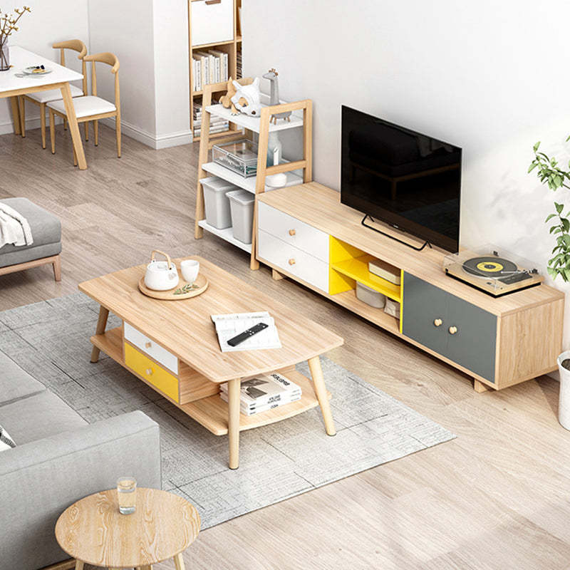Minimalist Rectangular Wood 2-Tier Coffee Table