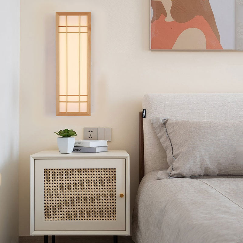 Japanese Rectangle Solid Wood Acrylic LED Sconce