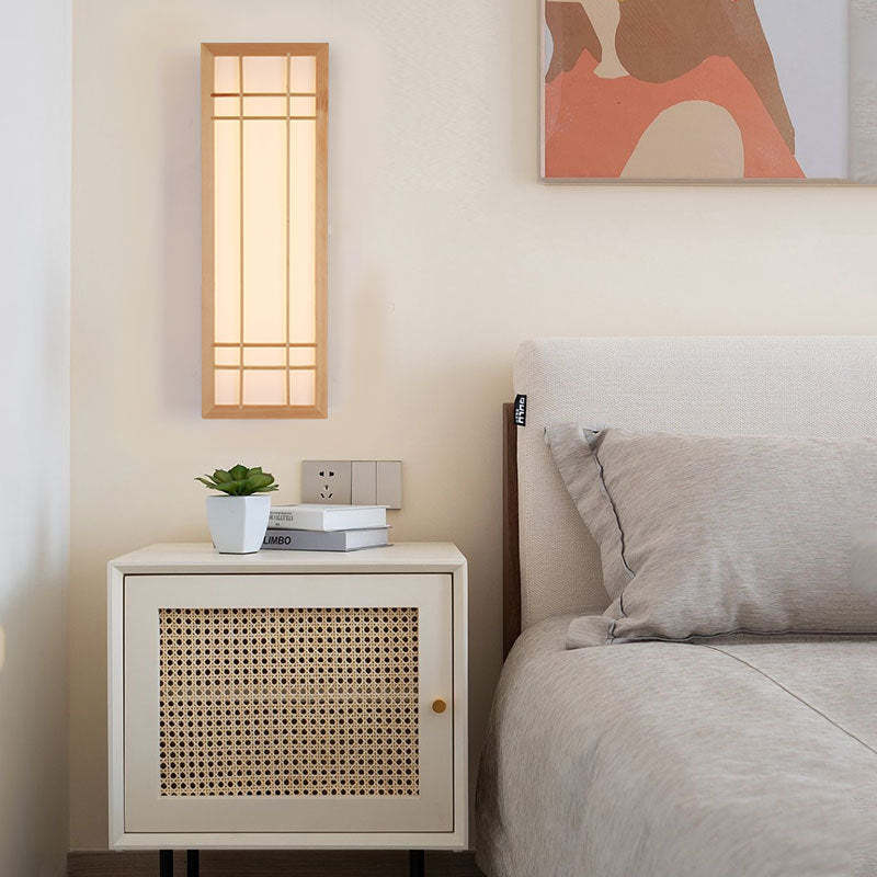 Japanese Rectangle Solid Wood Acrylic LED Sconce