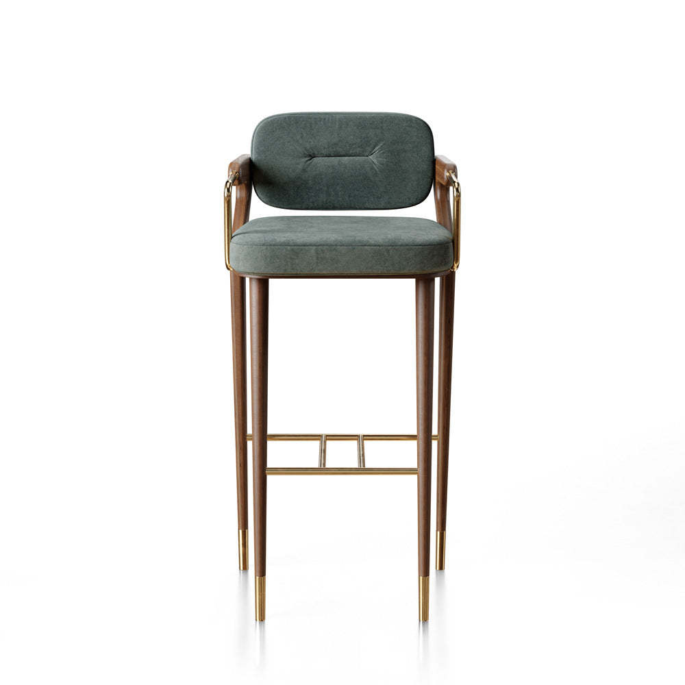 Scandinavian Fabric Brass Walnut Bar Stool