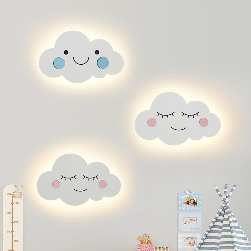Nordic Cloud Iron Emoji Kids LED Sconce — 3 Colors Changeable (Warm/Neutral/White) / Pink / 110V-120V For US/CA