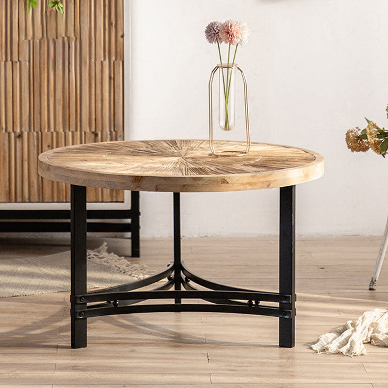Japanese Round Wood Iron Coffee Table