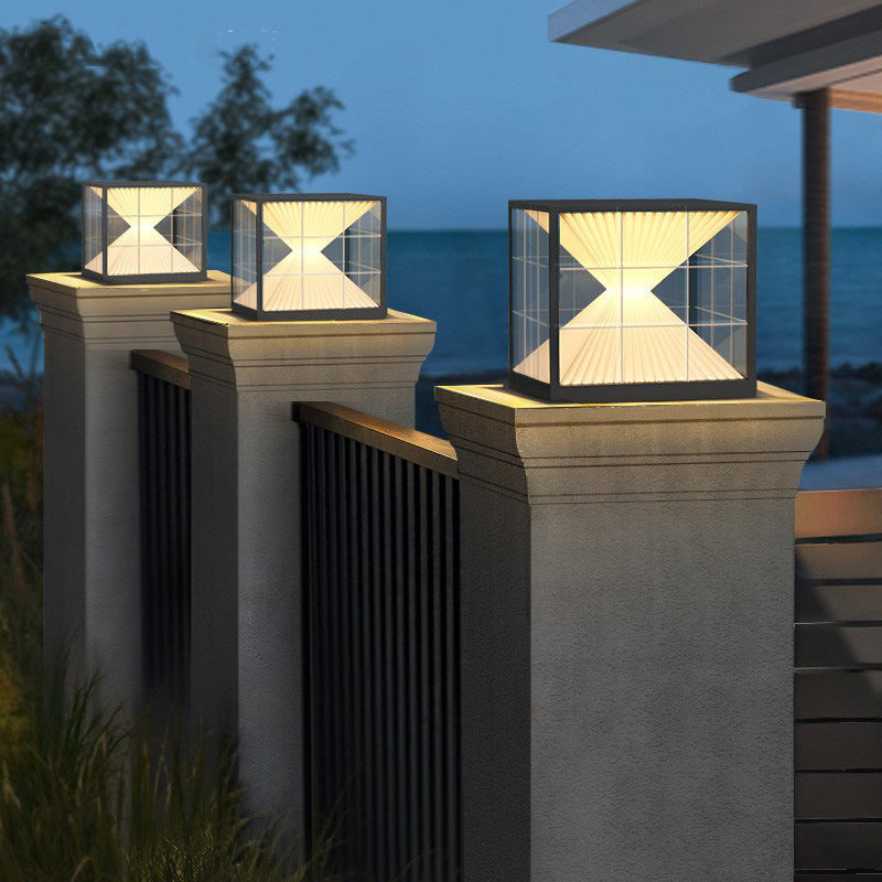 Modern Hourglass Acrylic Stainless Steel Outdoor Post Light