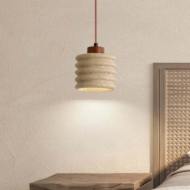 Japanese Wabi-Sabi Yellow Travertine Pendant Light