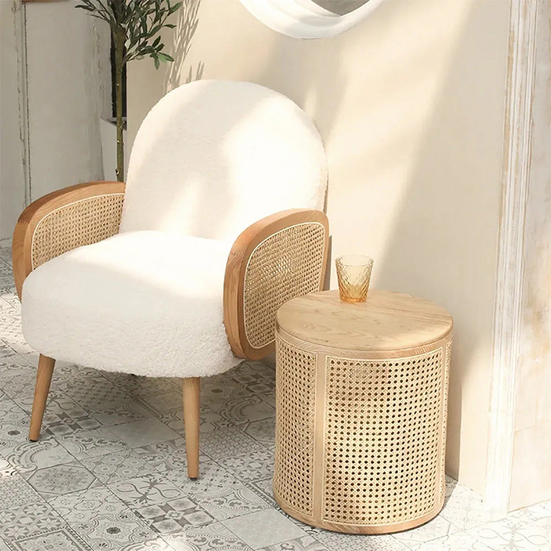 Wood rattan wood leather cylindrical coffee tables - nordic